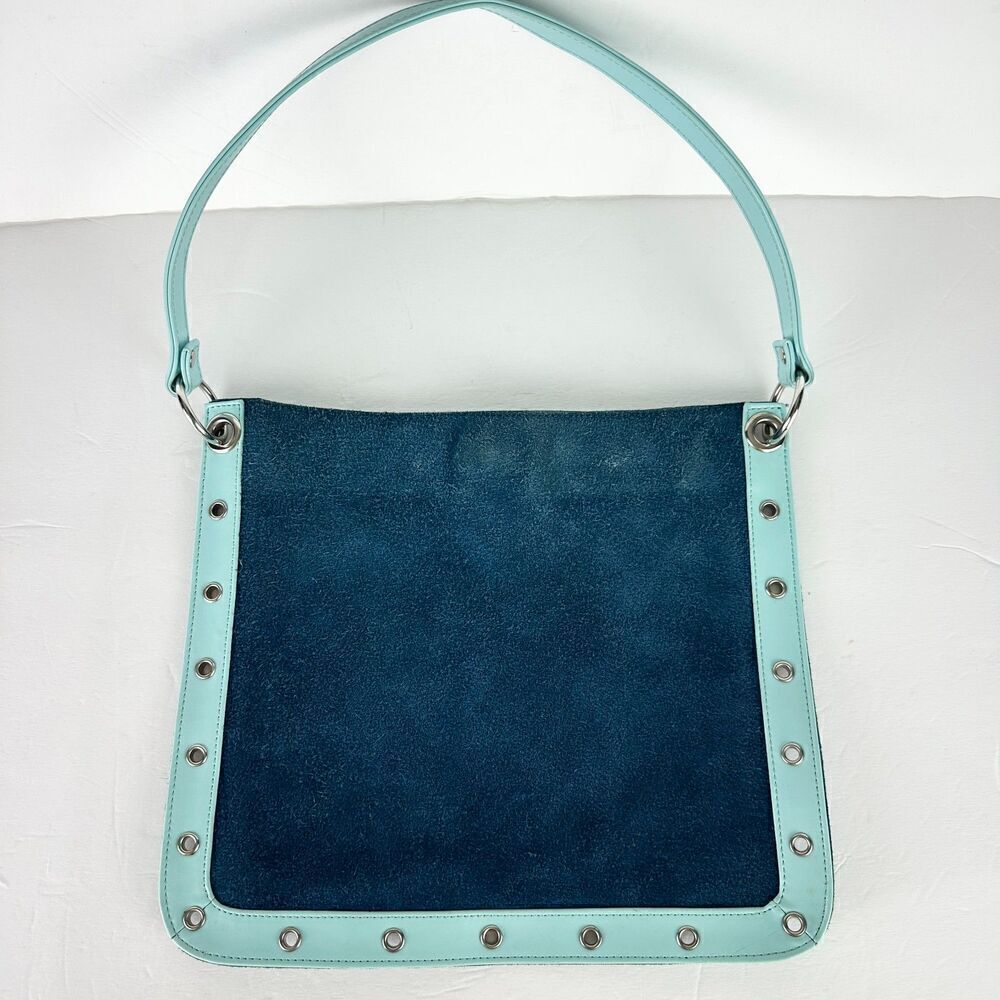 Vintage Y2K Old Navy Suede Leather Purse Blue Teal 11"x9.75"